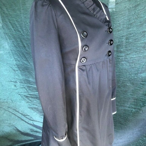 Betsey Johnson Dress Jacket Black Ruffles White Trim Double Breasted Size 4 - Picture 12 of 12